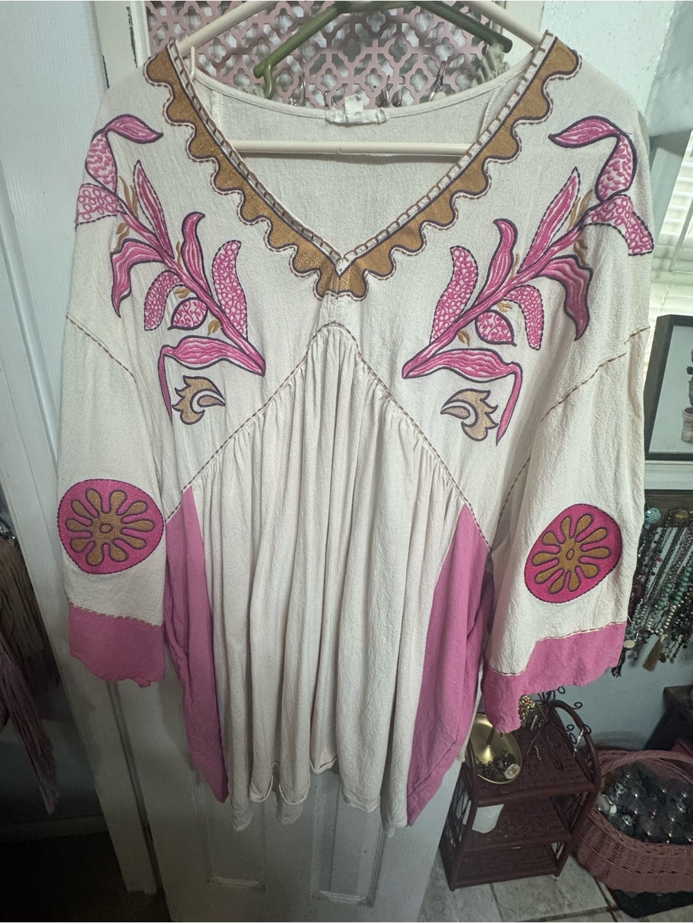 easel Cream Tunic with Pink Embroidery and Gold Trim
